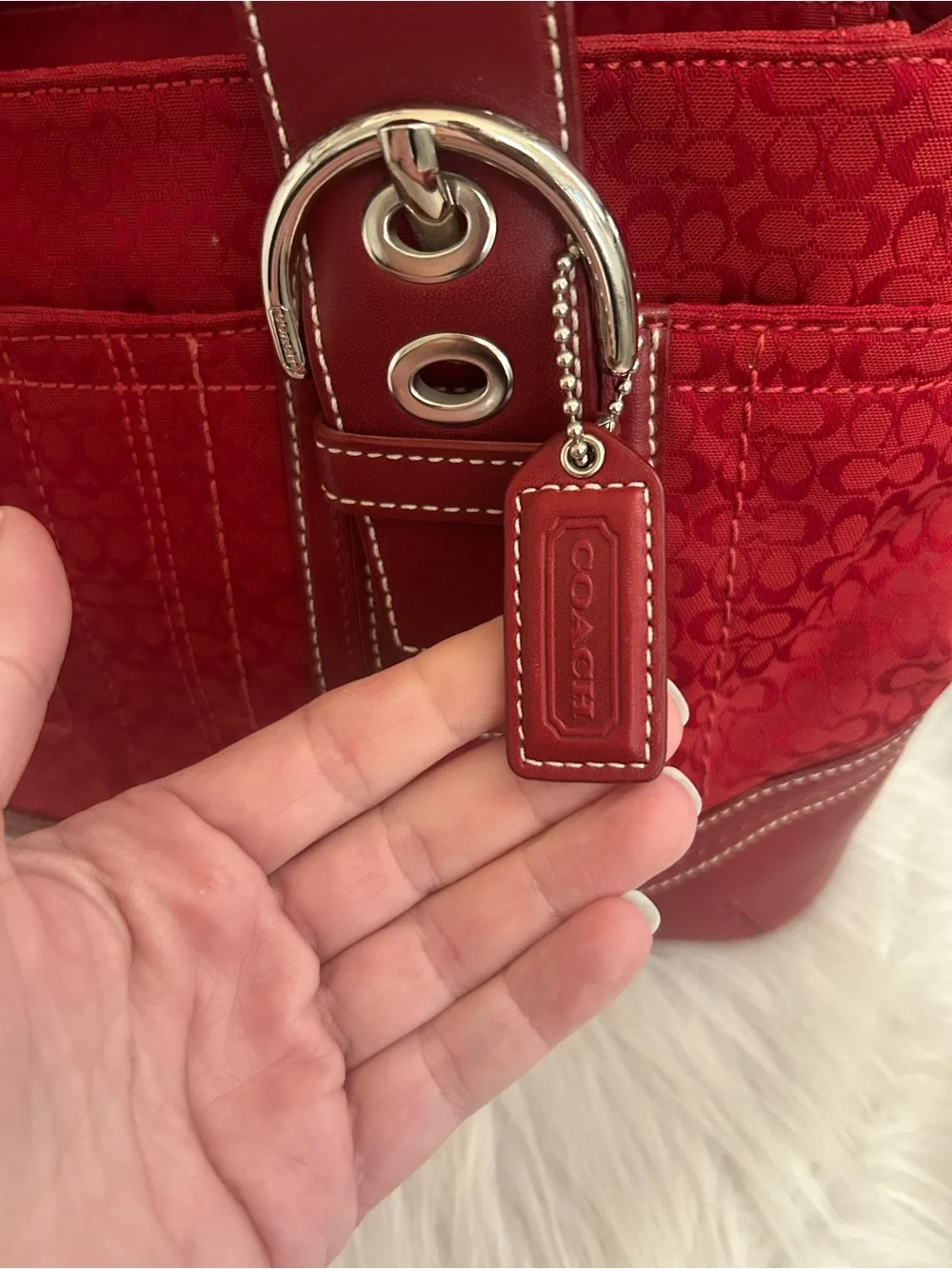 Y2K Vintage 2007 Coach SoHo Cherry Red Canvas Signature C Logo Tote Shoulder Bag